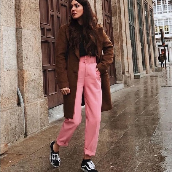 Zara pink High Waisted PANTS WITH FABRIC-COVERED BELT - Picture 2 of 15